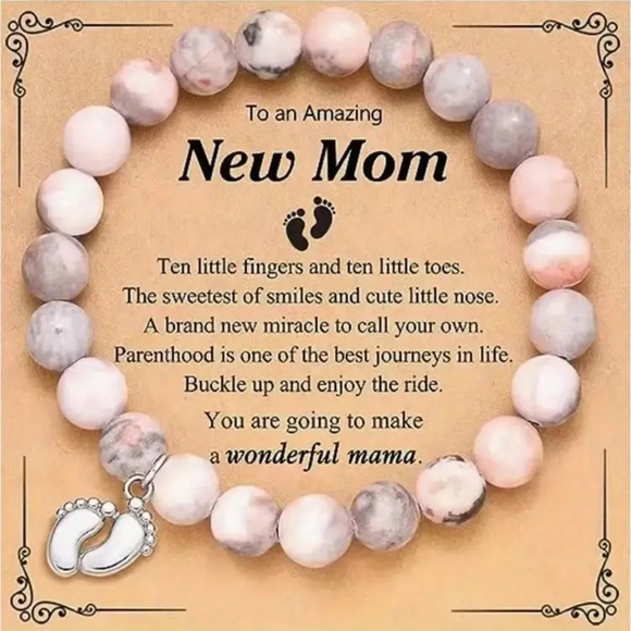 NWT “New Mom” Pink Zebra Stretch Bracelet - Perfect for new Moms & Mother’s Day - Picture 1 of 1